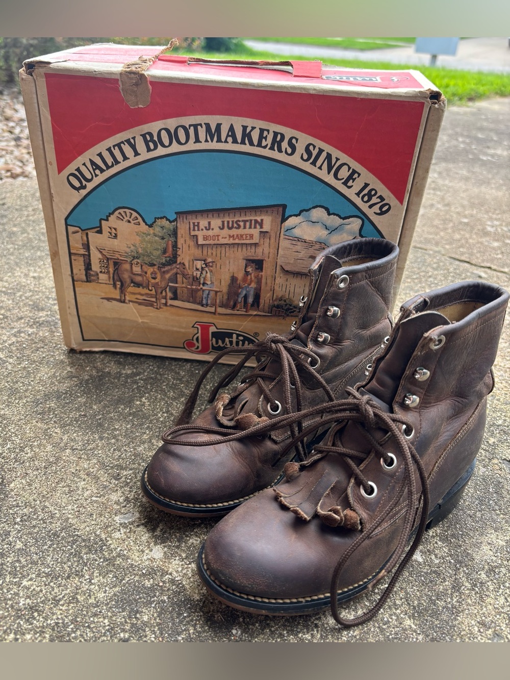 Justin Boots Dark Brown Leather Lace-Up Work Boots
